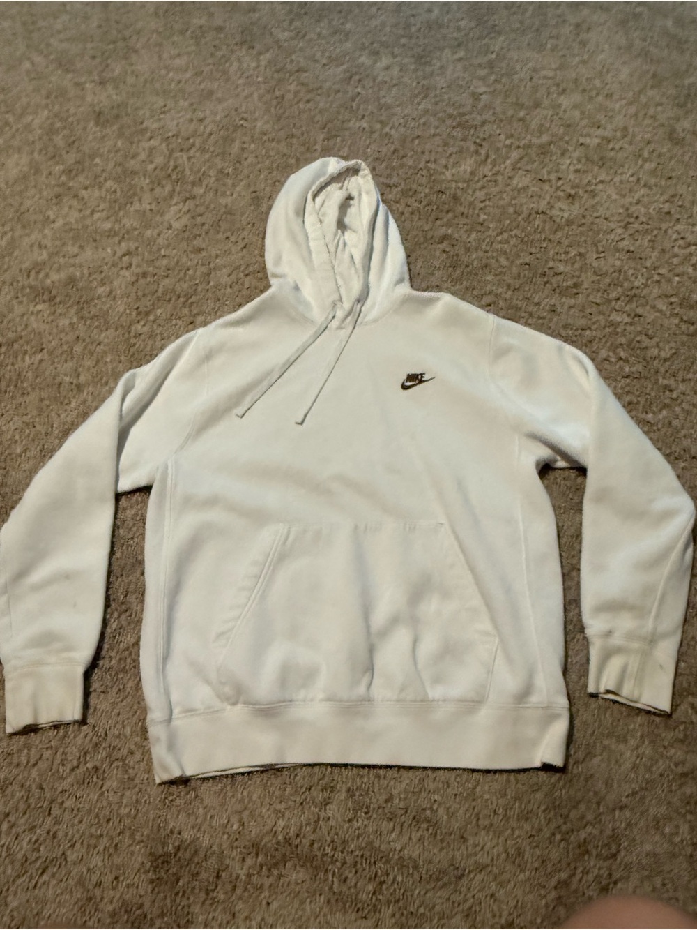 Nike White Hoodie with Small Brown Swoosh